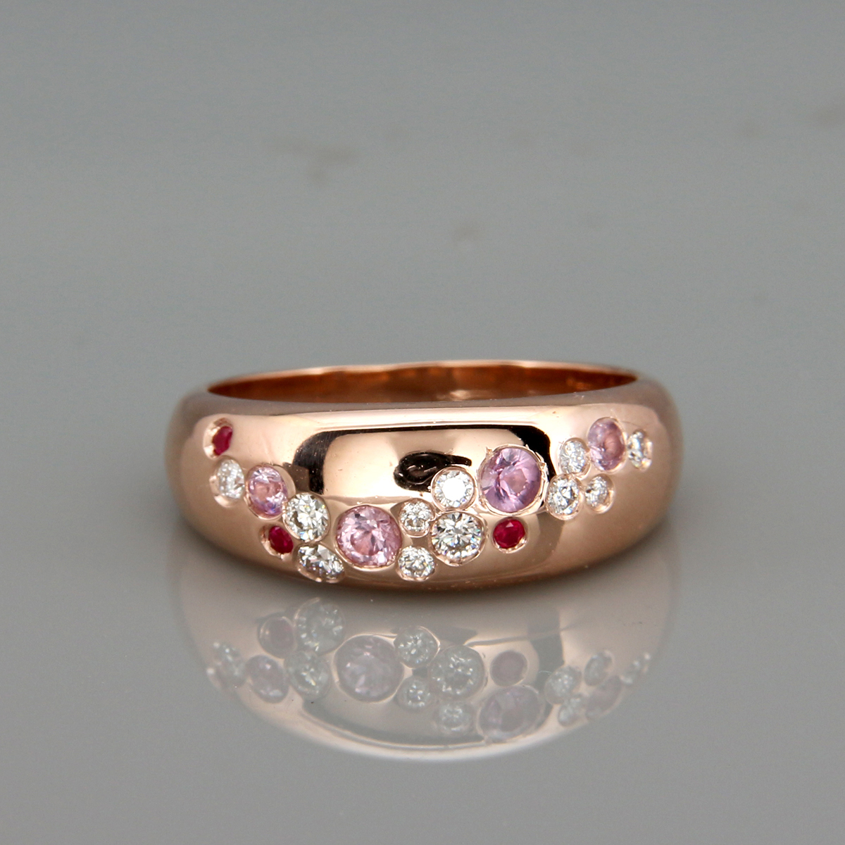 Cherry Blossom 14k Rose Gold Cluster Ring set with Diamonds Ruby and Pink Sapphire |14k rose gold ring inspired by the cherry blossom