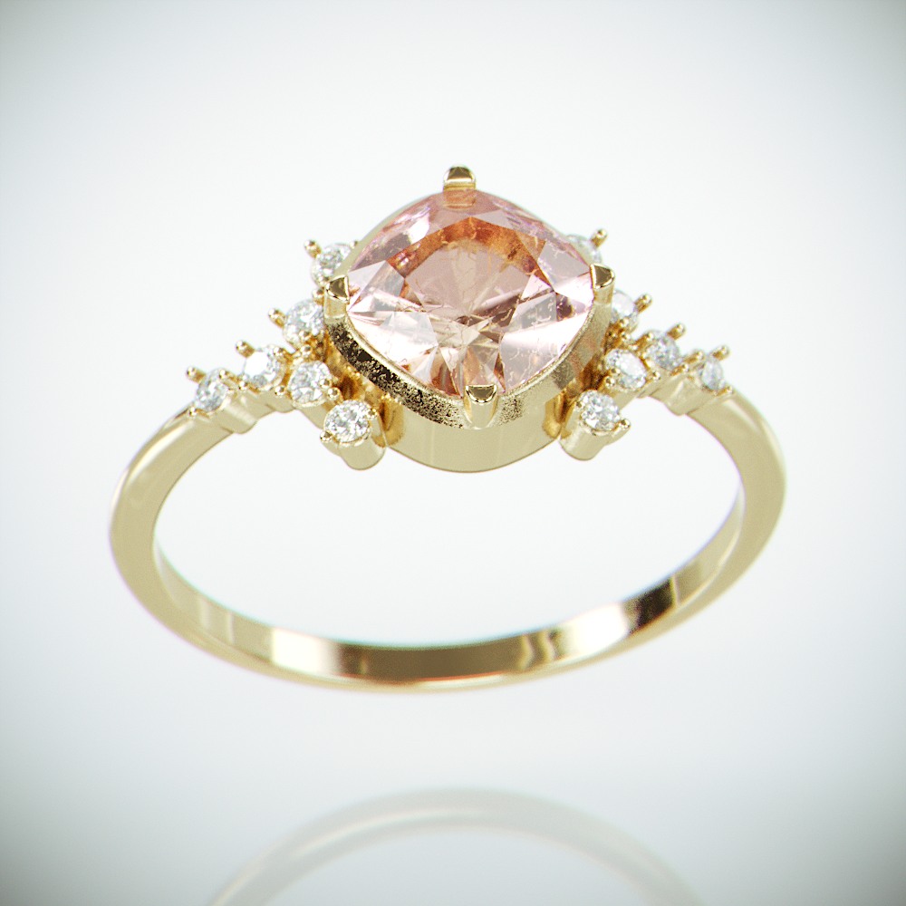 14K Gold Morganite and Diamonds engagement ring |Solid gold engagement ring set with Cushion Morganite & Tiny diamonds |Morganote Ring