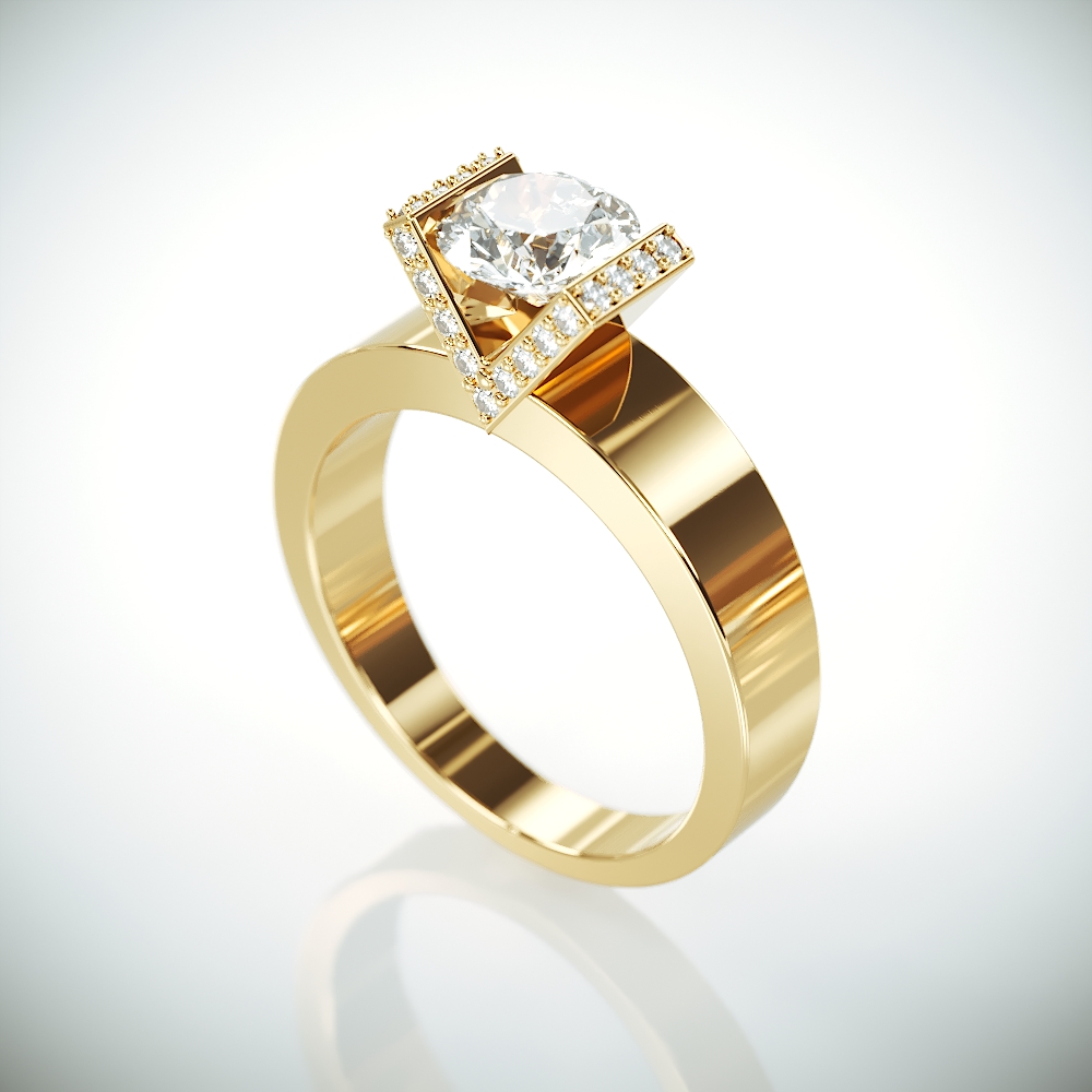 14K Solid Gold Moissanite Engagement Ring | 14k yellow gold Forever One Mossanite and Diamonds engagement ring Charles & Colvard