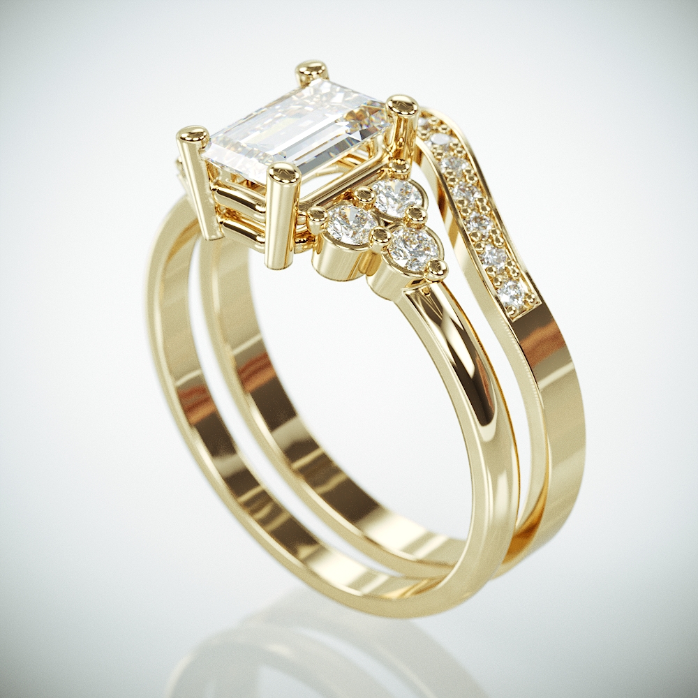 14K Gold Engagement and Wedding Rings set with Moissanite and Diamonds | Charles & Colvard Forever One Rings