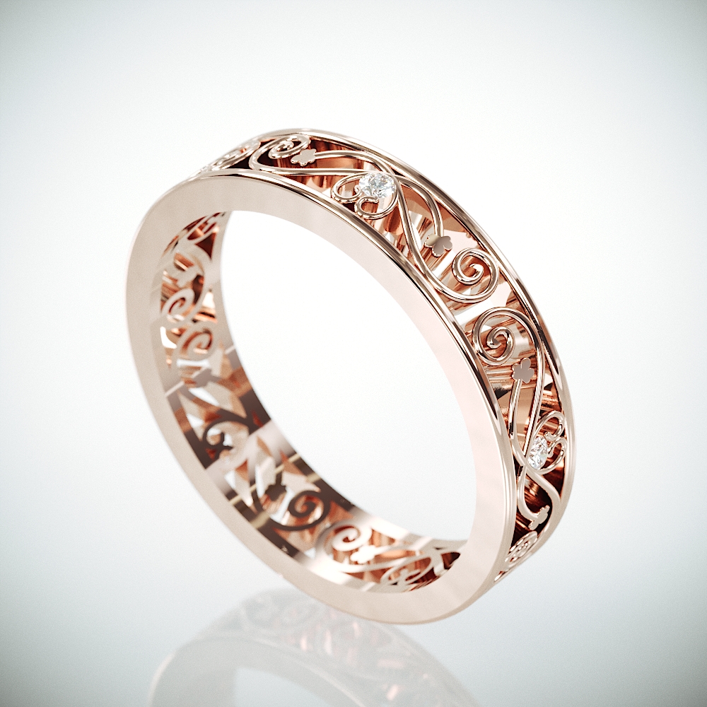Filigree Wedding Band | Rose Gold Filigree Ring set with Diamonds | Woman Wedding Ring