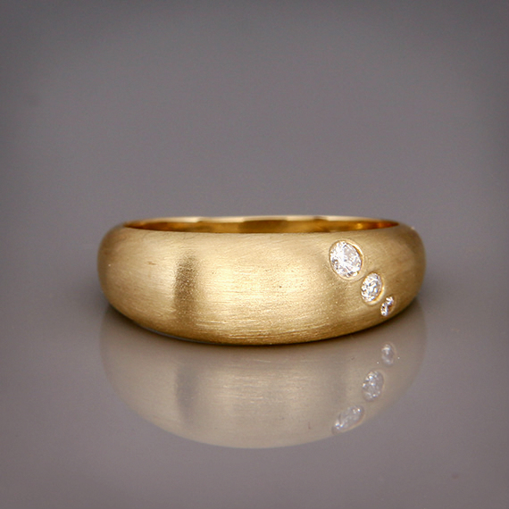 14k Gold Diamonds Wedding Ring | Handmade 18k gold wedding band set with 3 brilliant diamonds | Natural diamonds gold ring